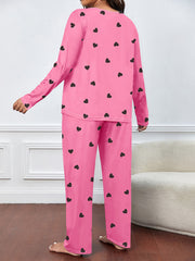 Heart Print Long Sleeve Tee & Pants Lounge 2 Piece Set