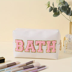 Chenille Letter Cosmetic Bag Zipper Pouch Waterproof Makeup Organizer