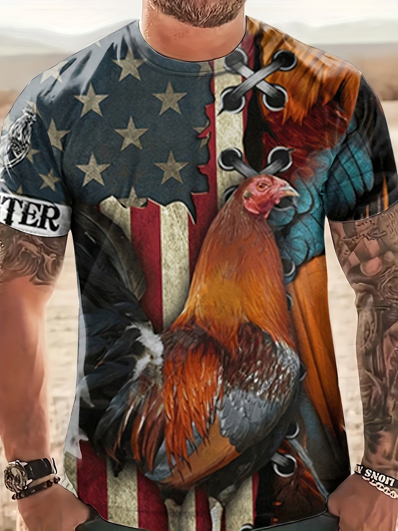 Patriotic Rooster Graphic Tee 3D Print Active Novelty Shirt