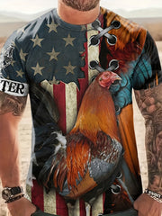Patriotic Rooster Graphic Tee 3D Print Active Novelty Shirt