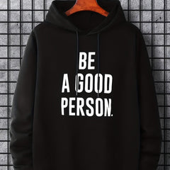 Good Person Men's Letter Print Hoodie Casual Drawstring Hooded Sweatshirt