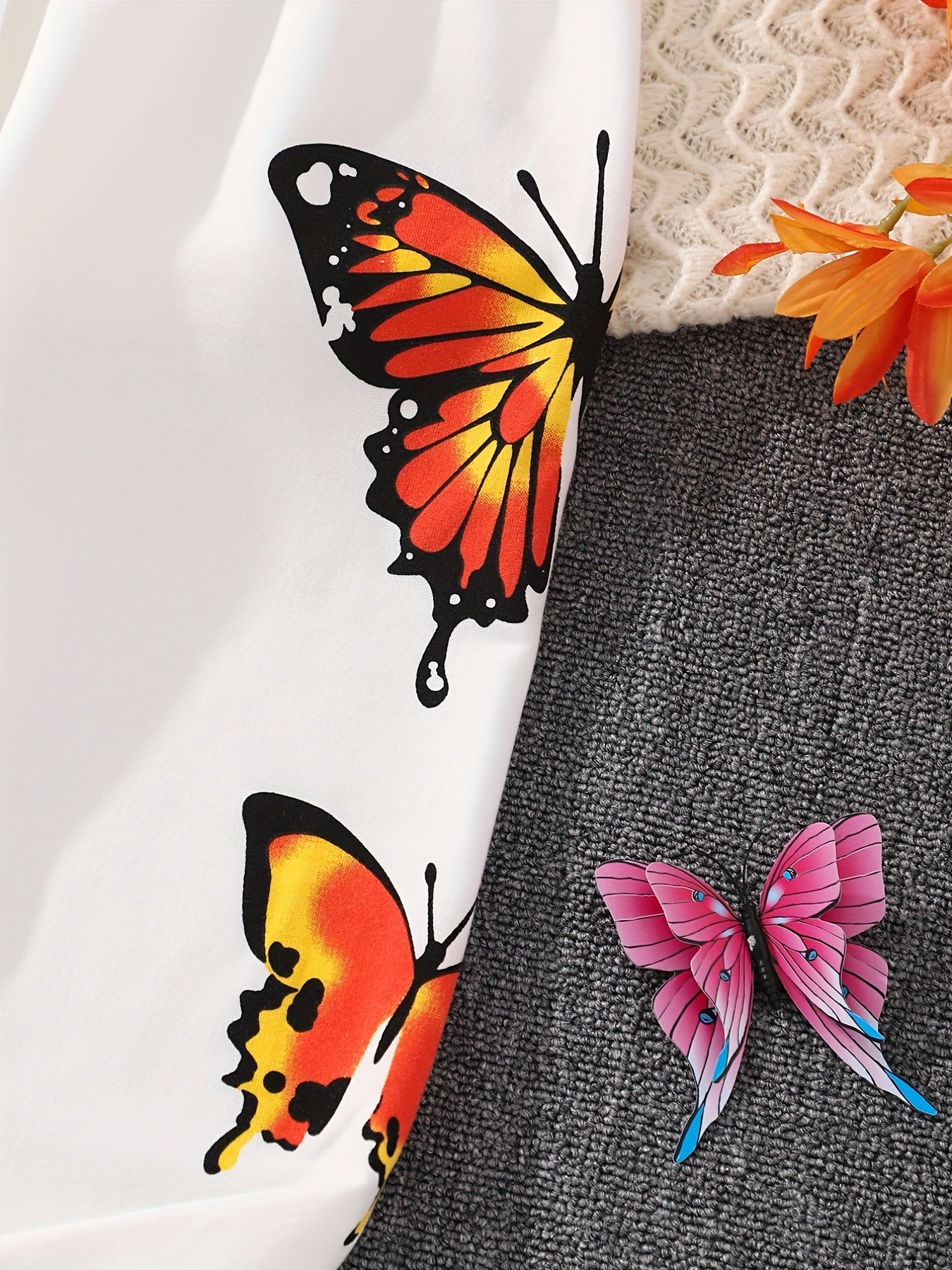Girls Butterfly Print Jogger Pants for Spring/Fall