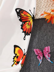 Girls Butterfly Print Jogger Pants for Spring/Fall