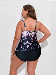 Floral Print Tankini Set Round Neck Cami Top & Panty Bathing Suit
