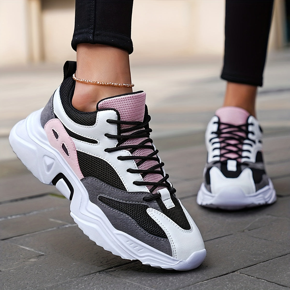 Women's Shock Absorption Mesh Sneakers Lace Up Running Shoes