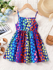 Youth Girl Colorful Heart Print Camisole Princess Dress