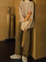 Striped Print Pajama Set Long Sleeve Crew Neck Top & Pants
