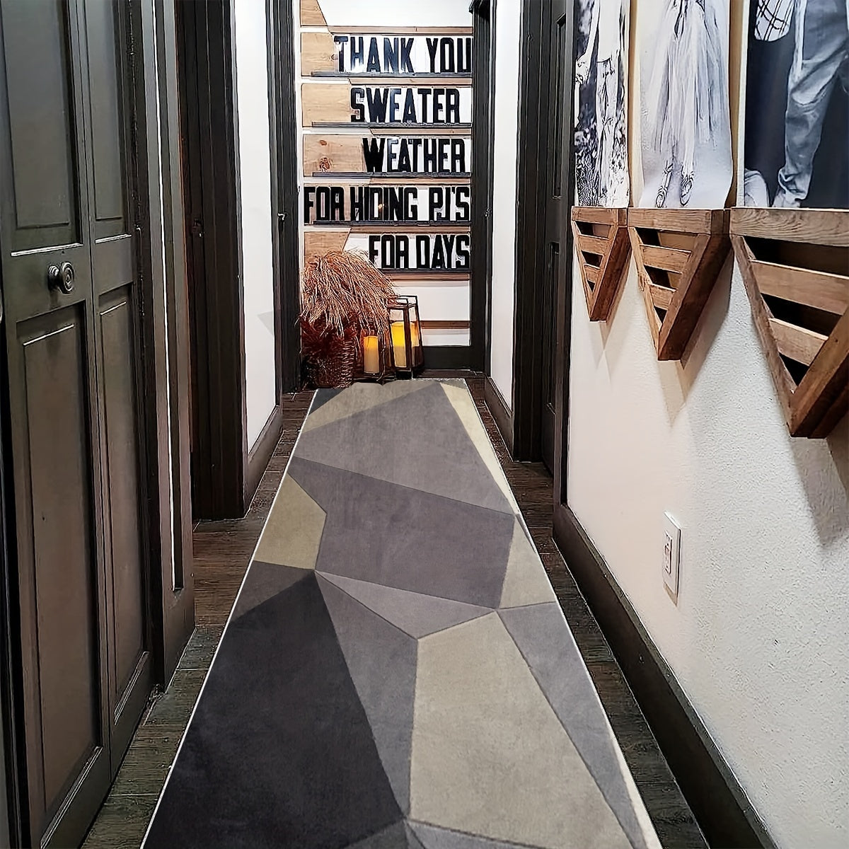 Distressed Woven Area Rug 96x304 Long Non-Slip Carpet