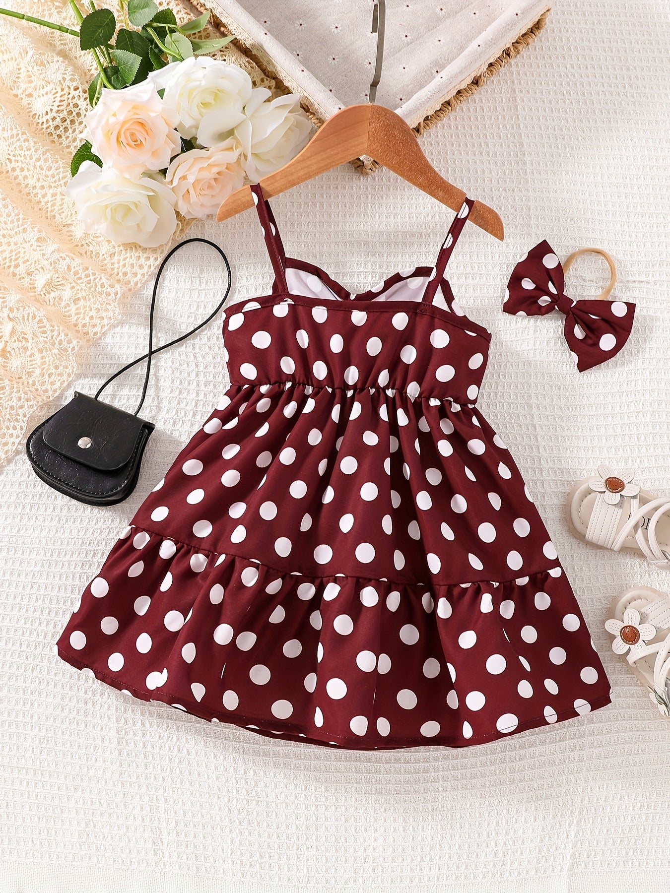 Cute Polka Dot Playwear for Baby Girls Cotton Casual Dress with Suspenders