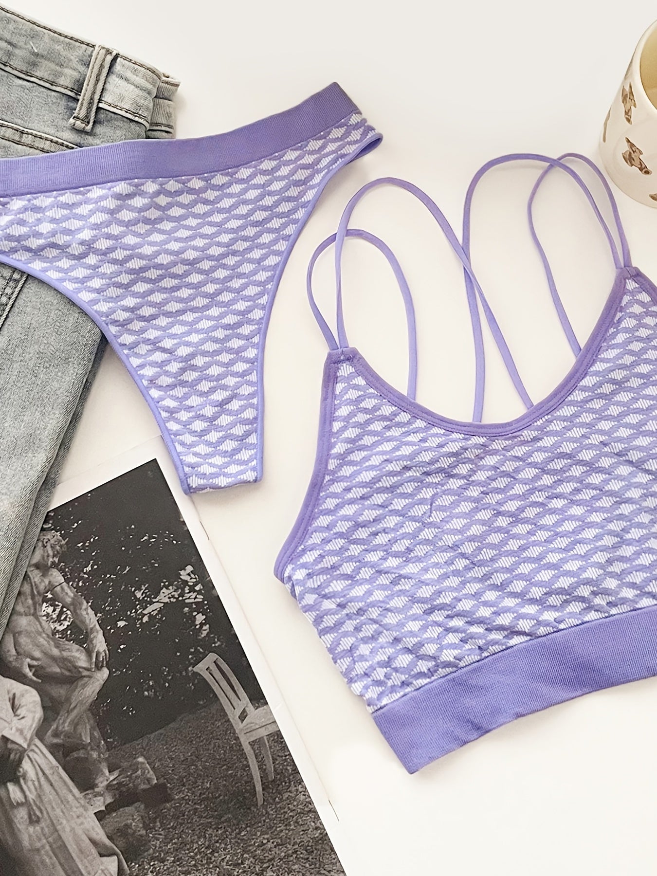 Pattern Lace Lingerie Set Bra & Bikini Panty