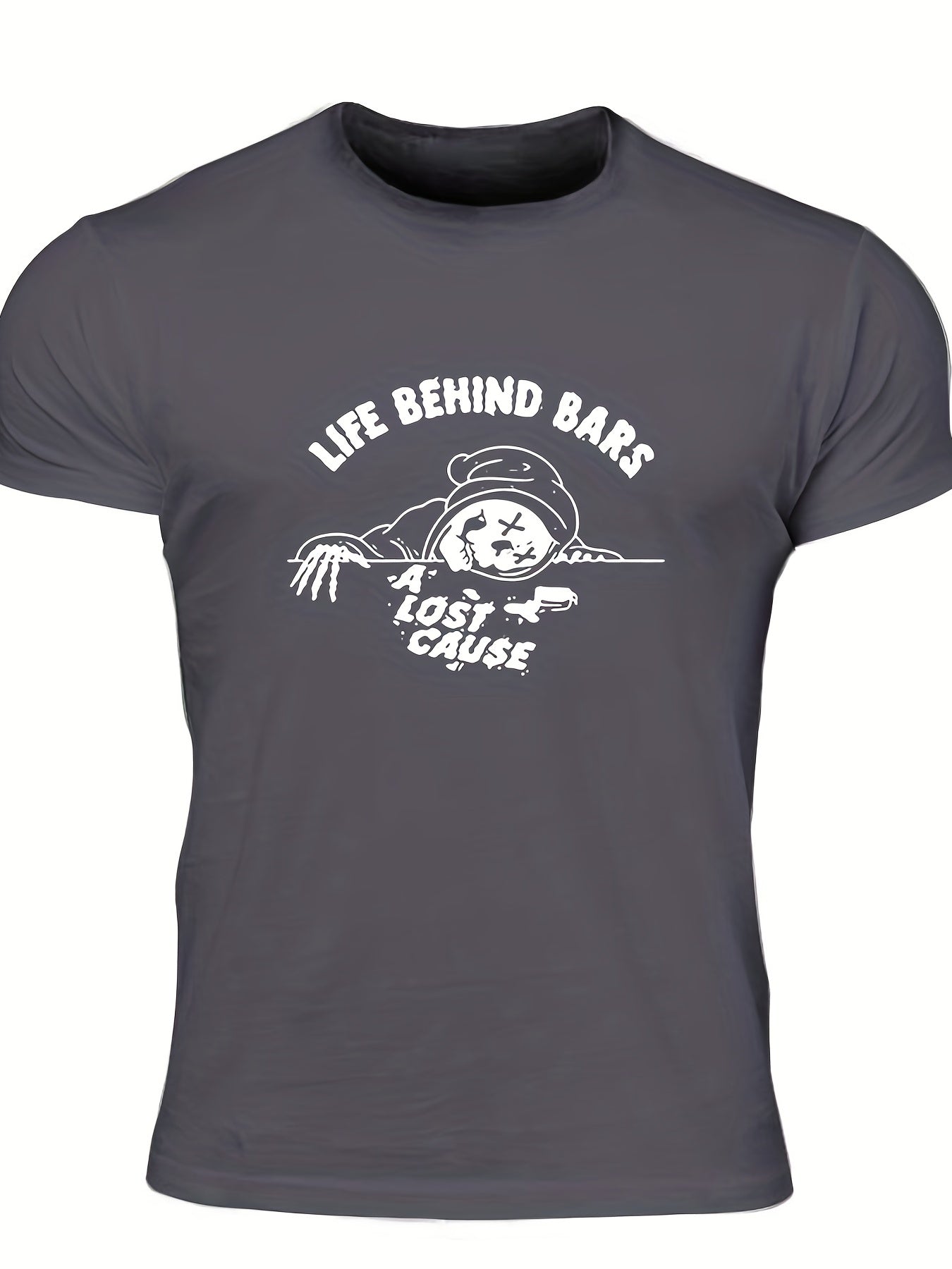 Men's Life Behind Bars Letter Print T-shirt - Casual, Stretch, Breathable Tee