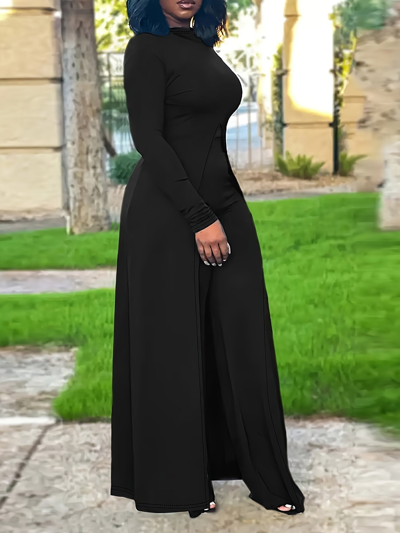 Solid Long Sleeve Hooded Tunic Top & Pants Set