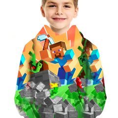 Kids Pixel Style Hooded 3D Print Sweatshirt Teens Hoodie Street Wear