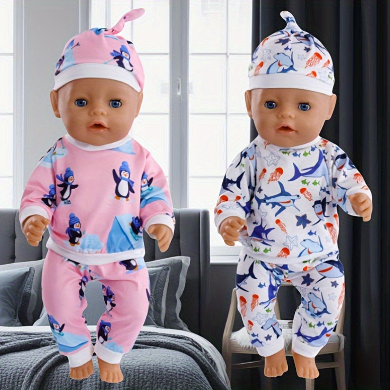 3pcs Doll Clothes Set for 18" Dolls, Penguin Whale Starfish Unicorn Patterns