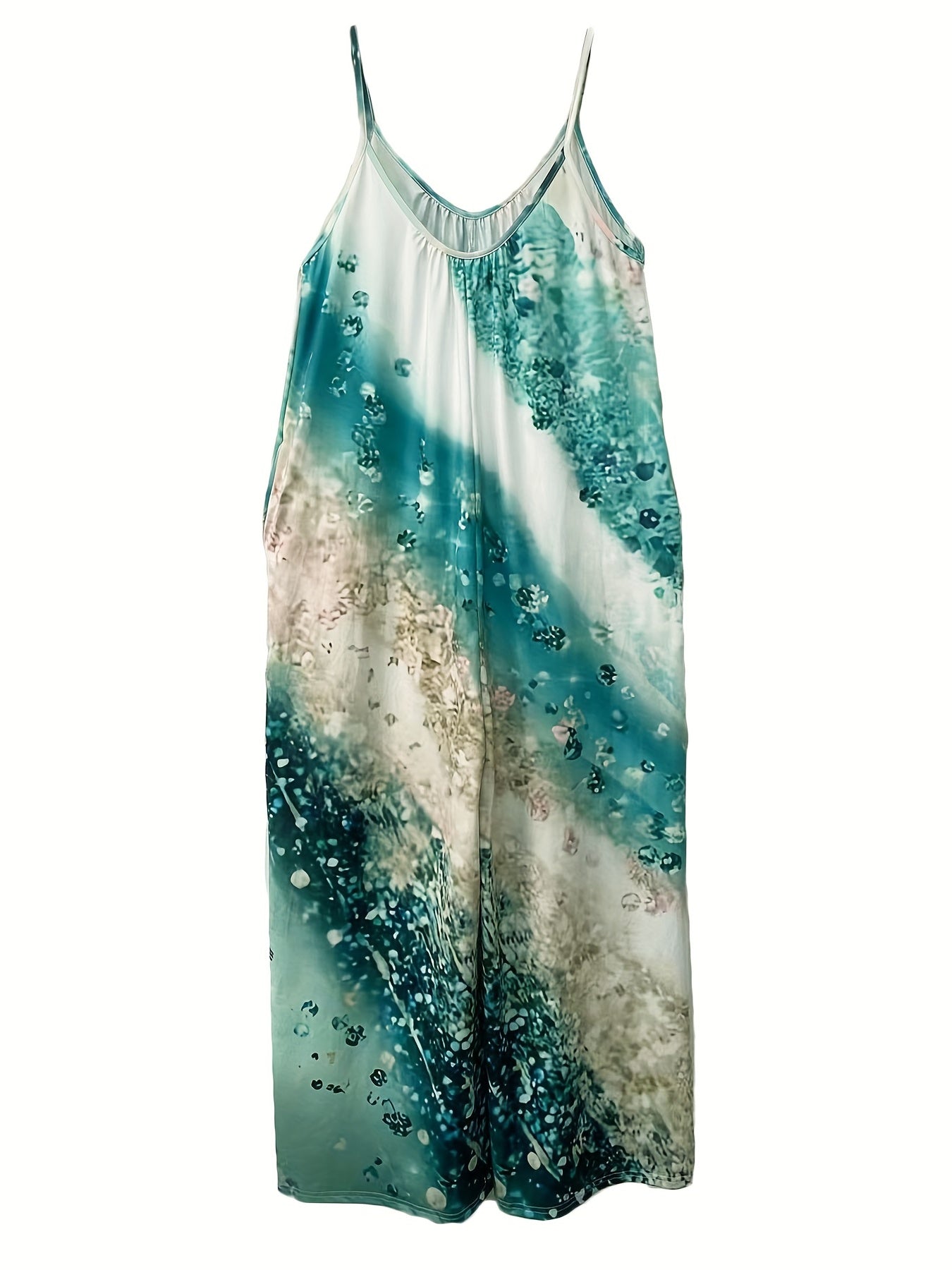 Marble Print Wide Leg Jumpsuit Spaghetti Jumpsuit