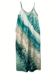 Marble Print Wide Leg Jumpsuit Spaghetti Jumpsuit