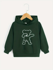 Bear Print Boys Casual Hooded Sweatshirt for Spring Fall