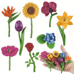 Colorful Flower Models Sunflower Rose Tulip Figurines PVC Garden Decor