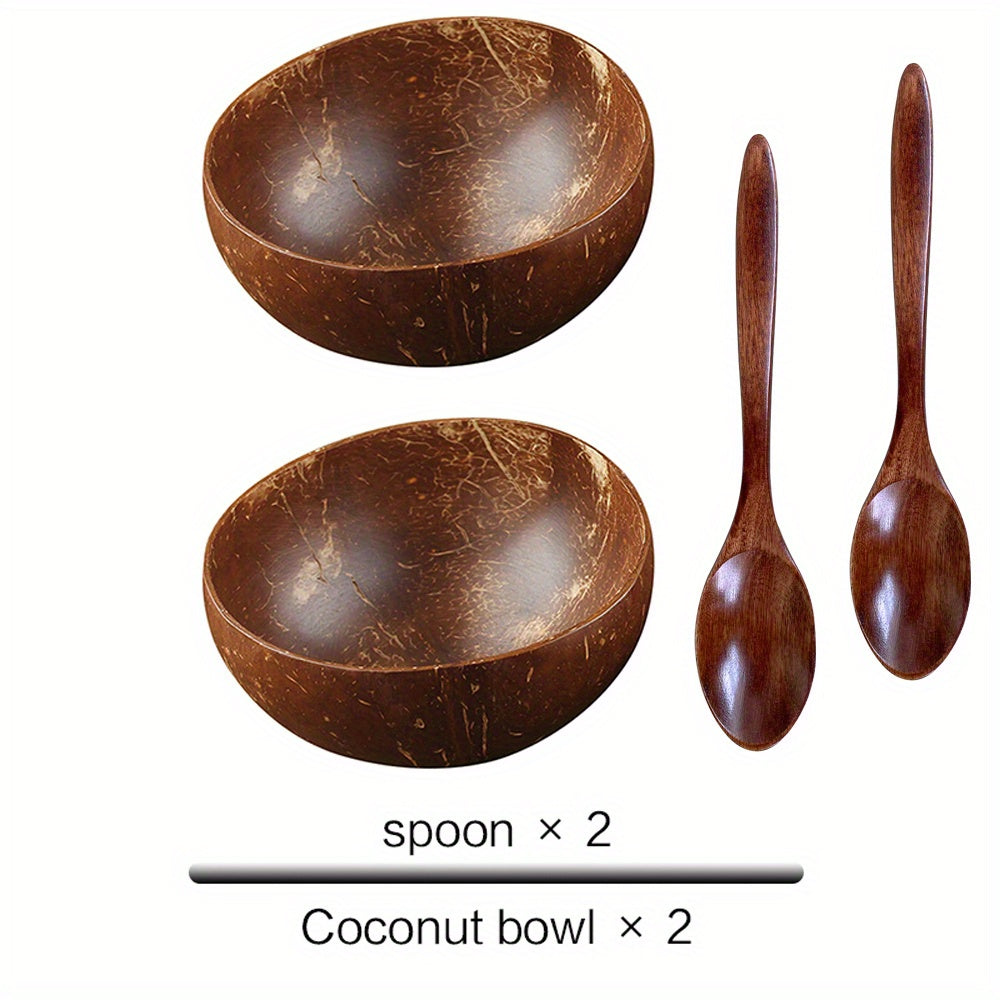 6pcs Coconut Bowl And Spoon Set - Natural Coconut Shell Bowl Food Container