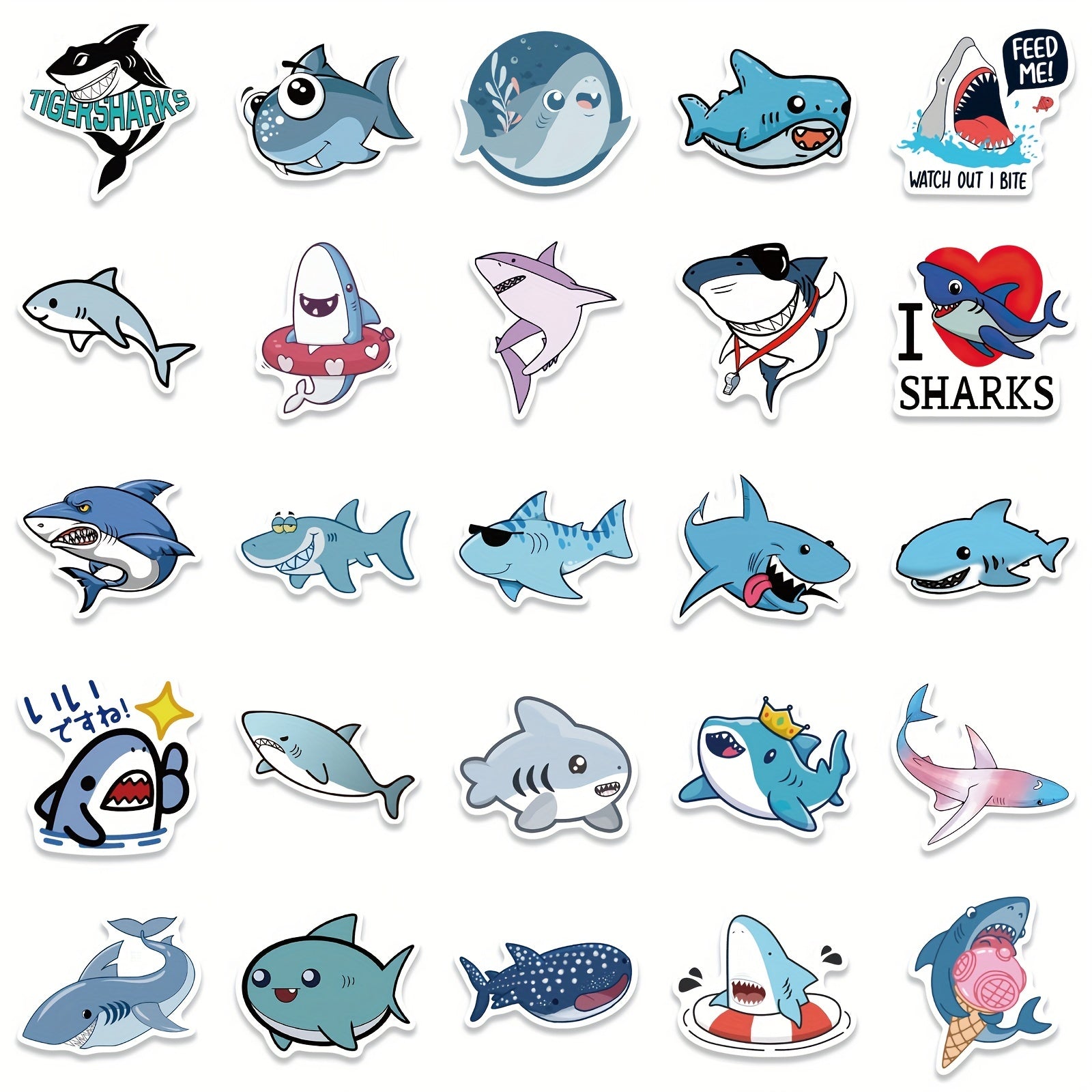 50pcs Cartoon Shark Stickers for Learning and Play