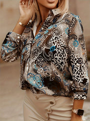 Paisley Print Button Up Long Sleeve Blouse