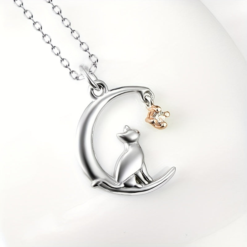 Girl's Moon Cat Pendant Necklace And Generous Pendant Jewelry Gift
