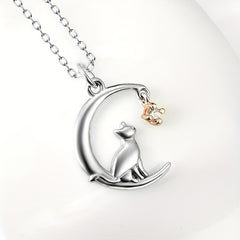 Girl's Moon Cat Pendant Necklace And Generous Pendant Jewelry Gift