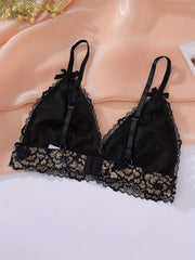 Floral Lace Lingerie Set with Bow Tie Bra & Panties