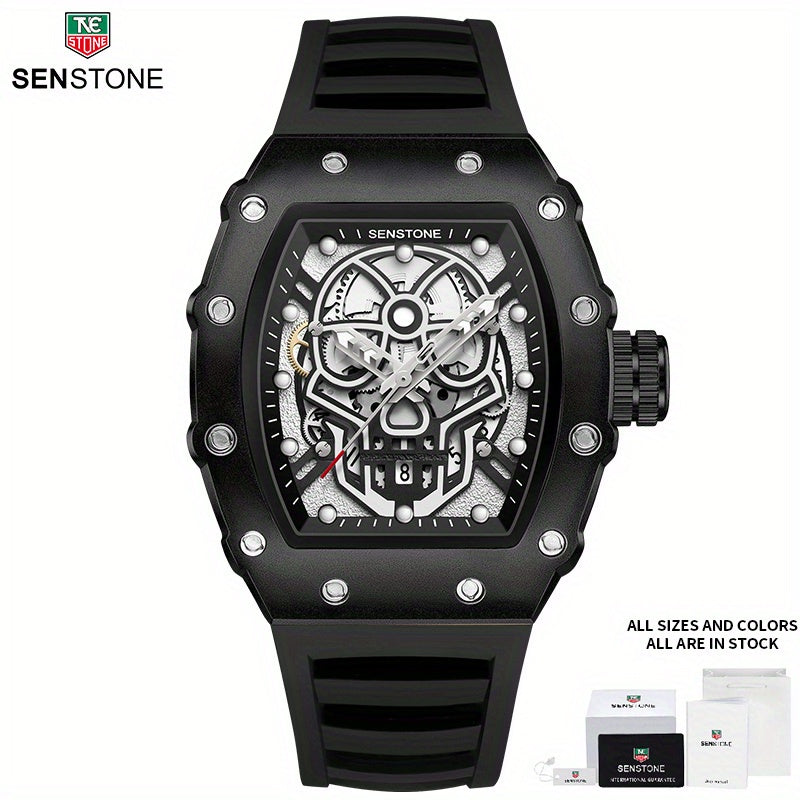 SENSTONE Men's Watch Waterproof Stainless Steel Sports Square Tonneau Watches