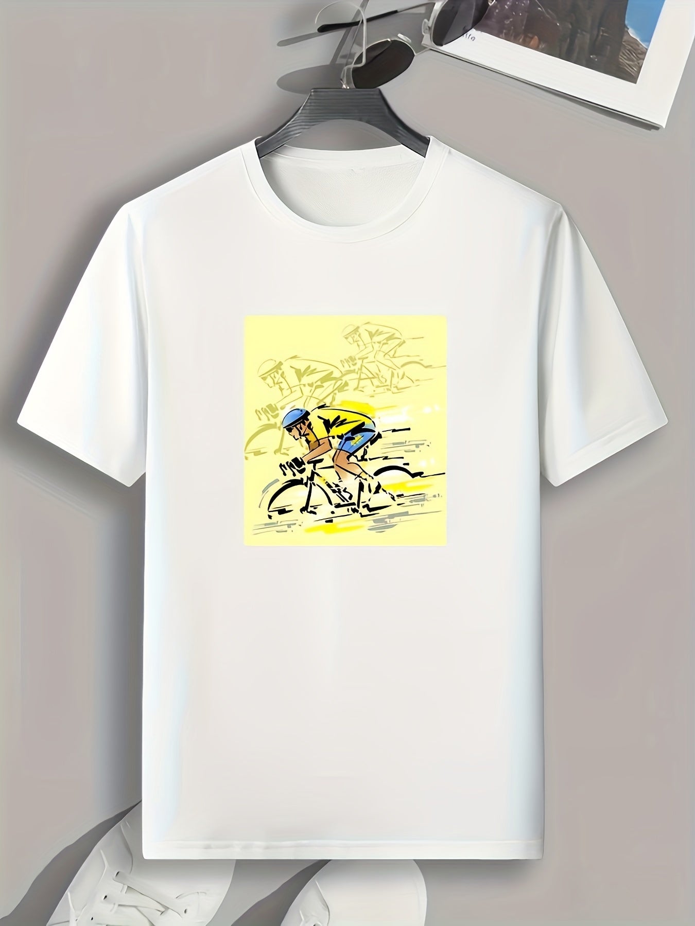Cycling Pattern Print Men's Sports T-shirt - Summer Fitness Clothes