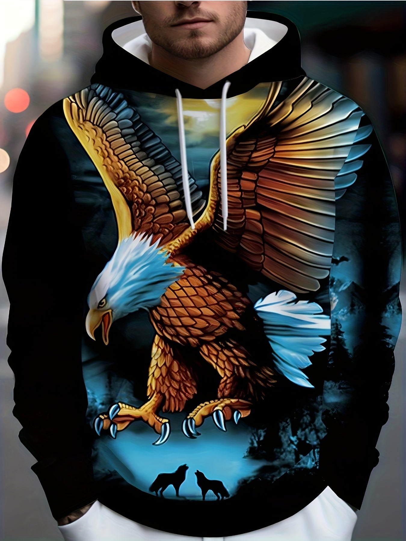 Eagle 3D Print Hoodie Comfy Loose Hooded Pullover Mens Clothing