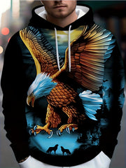 Eagle 3D Print Hoodie Comfy Loose Hooded Pullover Mens Clothing