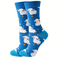 Cartoon Sheep Print Mid Tube Socks Women's Stockings