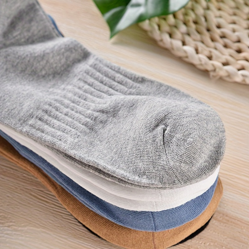 5 Pairs Men's Solid Crew Socks Comfy Cotton Casual Unisex Socks