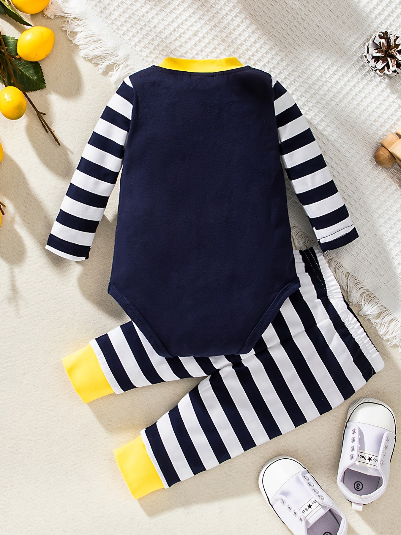 Deer Pattern Romper Striped Pants Set Baby Layette