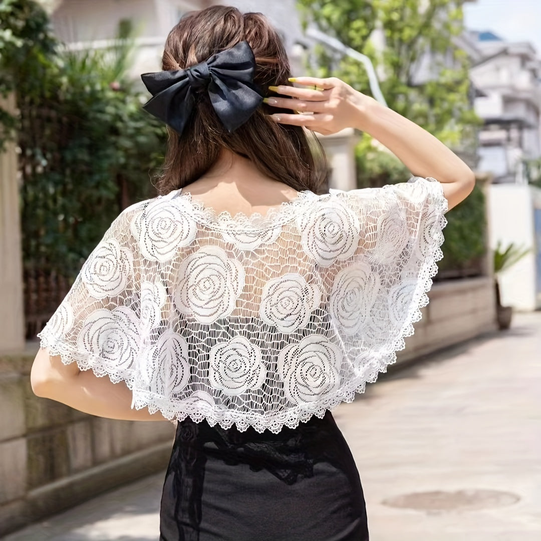 Rose Flower Thin Gauze Cape Bridal Dress Shawl