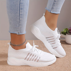 Women's Breathable Flying Woven Sneakers Casual Lace Up Outdoor Shoes