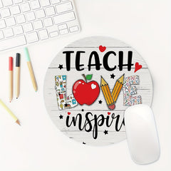 Cartoon Teacher Love Gaming Mouse Pad for Women Round Mousepad Non-slip Mat