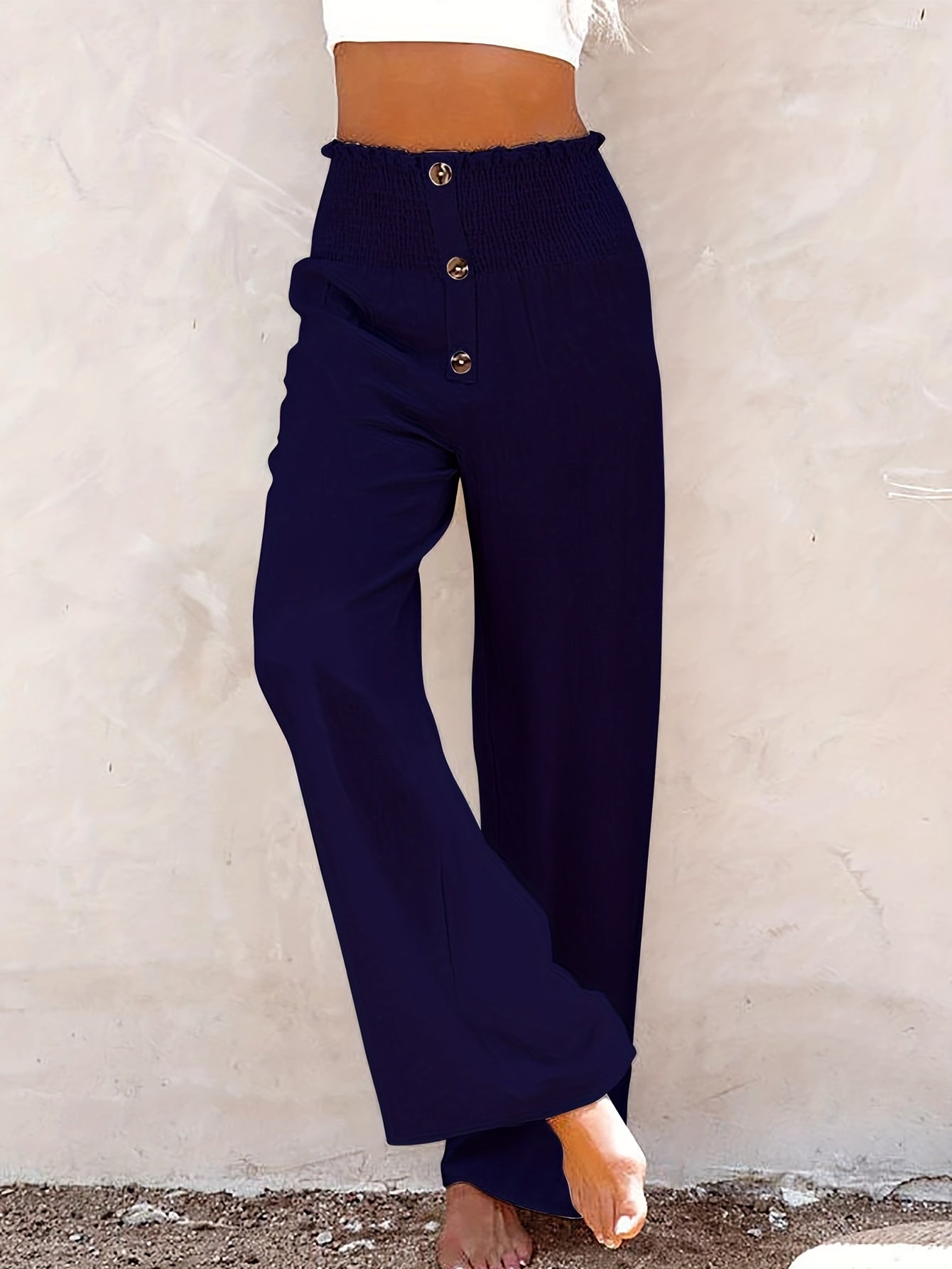 Boho Wide Leg Smocked Waist Button Pants