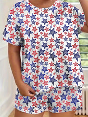 Independence Pajama Set Flag Print Top & Shorts Two Piece