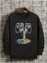 Kid's Cartoon Gamepad Sweatshirt Rainbow Paint Print Crew Neck Top
