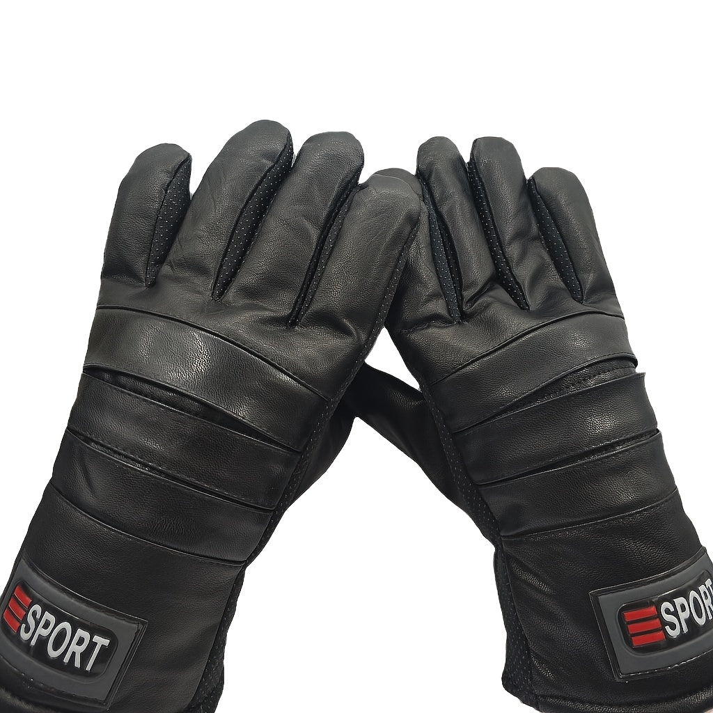 Men's Winter Warm Leather Gloves Touch Screen Thickened And Velvet Outdoor