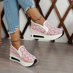 Women's Lace Rocker Shoes Mesh Slip On Platform Shoes