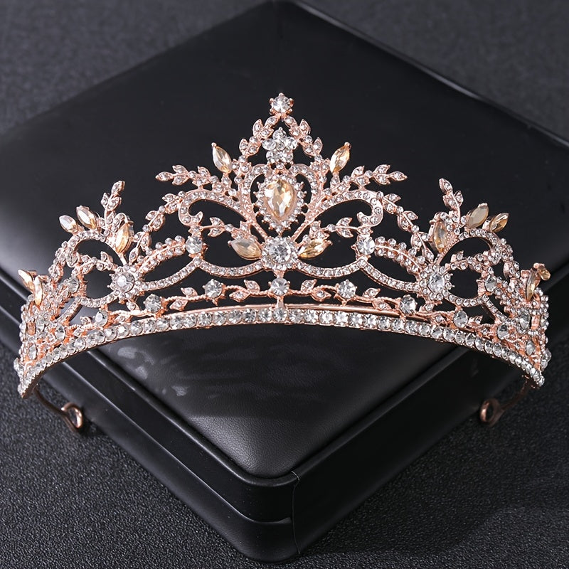 Golden Rhinestone Bridal Crown Tiara Headpiece