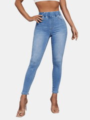 High Waist Skinny Jeans with Slash Pocket