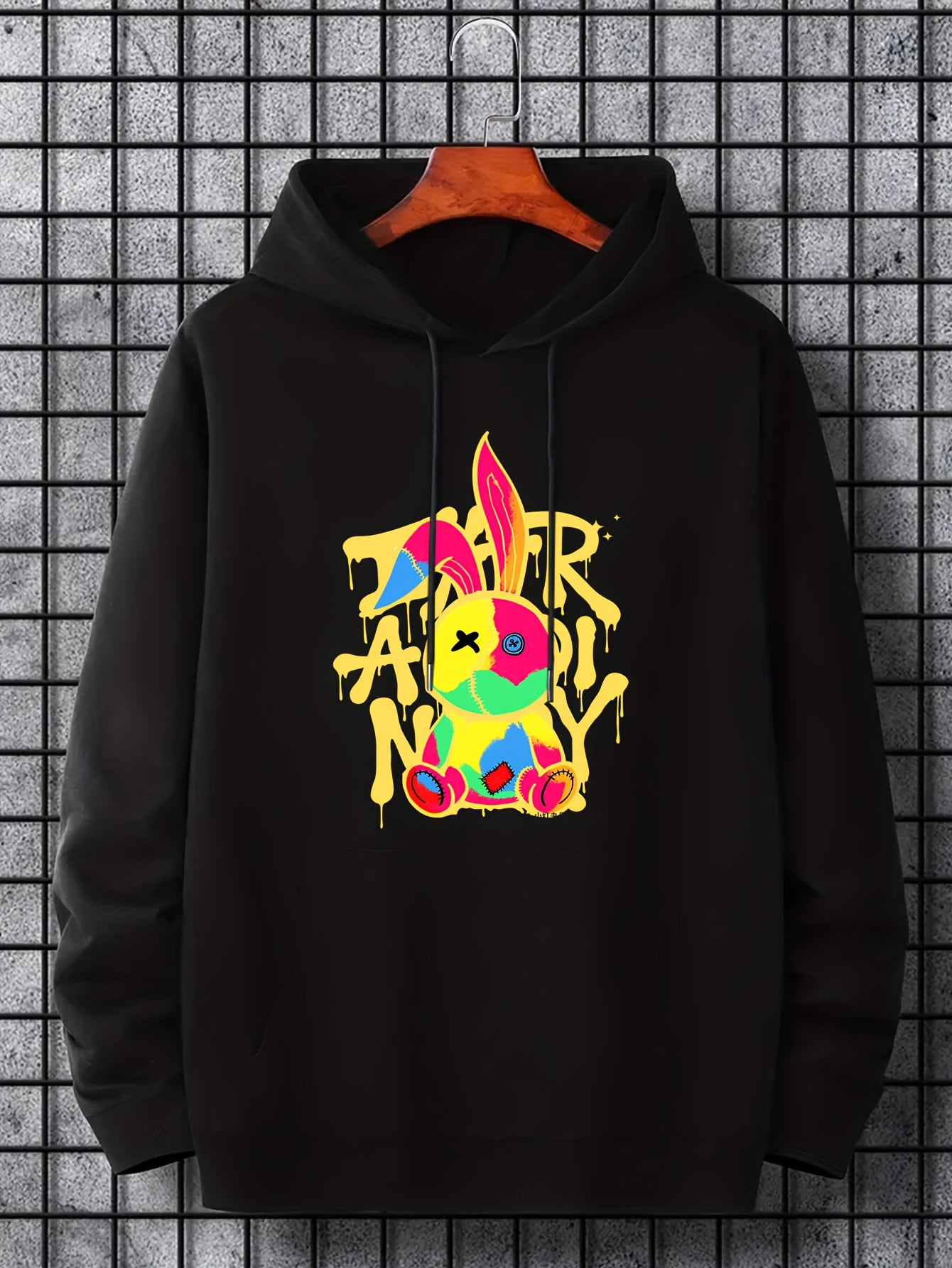 Men's Graffiti Bunny Graphic Hoodie Breathable Hooded Sweatshirt