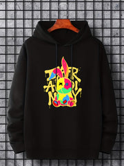 Men's Graffiti Bunny Graphic Hoodie Breathable Hooded Sweatshirt
