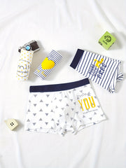 4pcs Boys Boxer Briefs Elastic Waist Stripe Polka Dot Print Soft Underwear