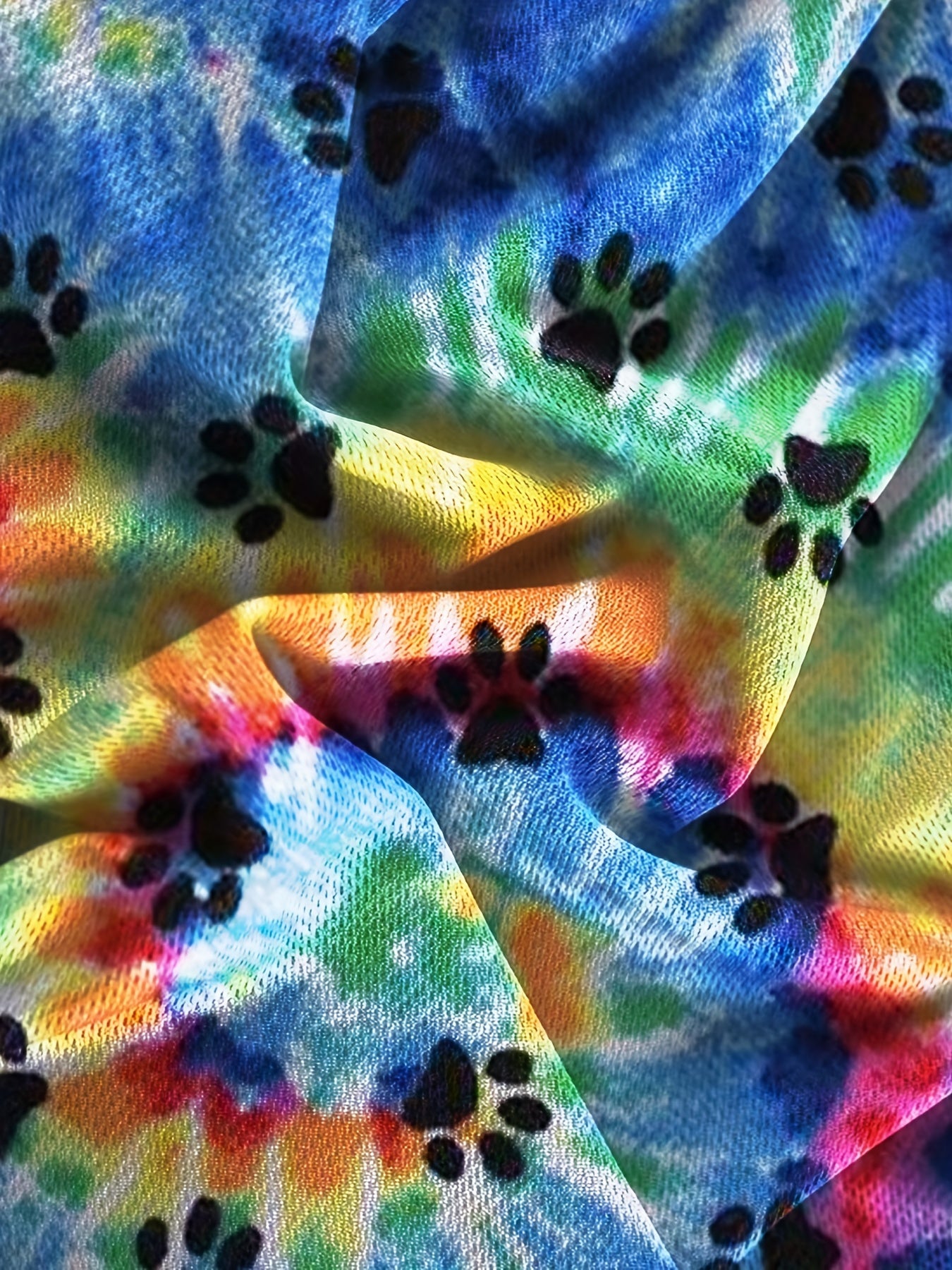 Men's Tie Dye & Paw Print T-Shirt Active Stretch Breathable Tee