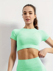 Seamless Yoga T Shirt Crop Top Short Sleeve Gym Workout Athletic Tee